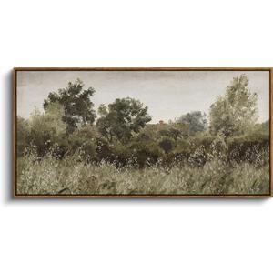 InSimSea Extra Large Framed Vintage Wall Art, Living Room Country Farmhouse Decor, Grassland Landscape Paintings, Canvas Prints, Retro Scenery Long Picture for Bedroom Above of Bed,20x40inch
