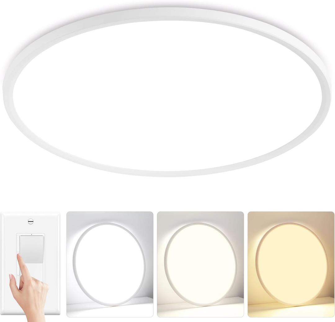 24 inch Dimmable LED Ceiling Light Fixture, Ultra Thin Flush Mount, 50W 5000LM, 3000K/4000K/6500K Selectable, White, Perfect for Bedroom, Kitchen, Dining Room, Living Room, Home Office, Hallway