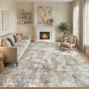 WITSHOCK Area Rugs 9x12 Living Room Rug - Washable Neutral Soft Low Pile Non-Slip Modern Abstract Thin Large Indoor Carpet for Bedroom Dining Room Nursery Office - Light Brown Grey