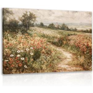 LLEEMPI Framed Vintage Wildflower Wall Art, Country Botanical Wall Decor, Floral Meadow Nature Canvas Painting, Rustic Farmhouse Poster Print for Living Room Bedroom Bathroom Office 16x24 Inch
