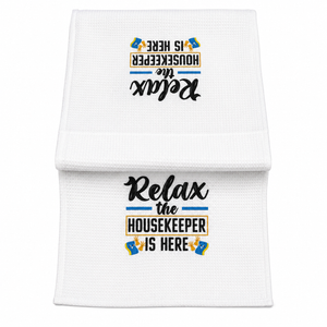Chicimln Gifts for Housekeeper Kitchen Towels, Cleaning Lady Gifts Decorative Hand Towels for Bathroom, Relax The Housekeeper is Here Dish Tea Towel Drying Cloth for Kitchen Decor, 16x24 Inch