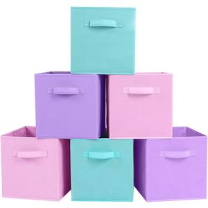 PowerKing Collapsible Storage Cubes with Handles, Fabric Foldable Bins for Closet Shelves, Durable Organization Storage Bins, 10.5'' x 11'' x 10.5'' (Lavender+Light Blue+Pink, 6Pack)