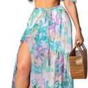 Sexy Two Piece Sets Swimwear for Women Party Vacation Floral White Off Shoulder Tube Top Long Split Skirt Beach Cover Ups Dress(X-Large)