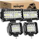 Nilight 2PC 4Inch Triple Row Led Light Pods 60W Flood Spot Combo 6000LM 2Pcs 6.5 Inch 120W Triple Row Light Bar Flood Spot Combo 12000LM Driving Boat Off Road Trucks Lights (ZH042)