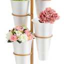 Flower Display Stand with 4 White Plastic Buckets, Rotatable Metal Flower Stand Gold Plant Stands 4 Tier Florist Shelf Plant Cart for Patio Garden Living Room Indoor Outdoor Home Decoration