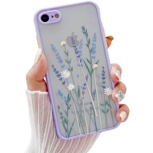 Compatible with iPhone 6/6s for Girl Woman, Floral Flower Pattern Slim Design, Protective Hard PC Back with Soft Shockproof TPU Bumper Phone Case for iPhone 6/6s-Light Purple