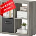 Bookshelf with Storage Bin, 4-Cube Storage Organizer, Modern Wood Open Bookcase, Multifunctional Display Shelf for Living Room, Bedroom, Home Office, Gray Oak (4 Cube, Gray Oak)