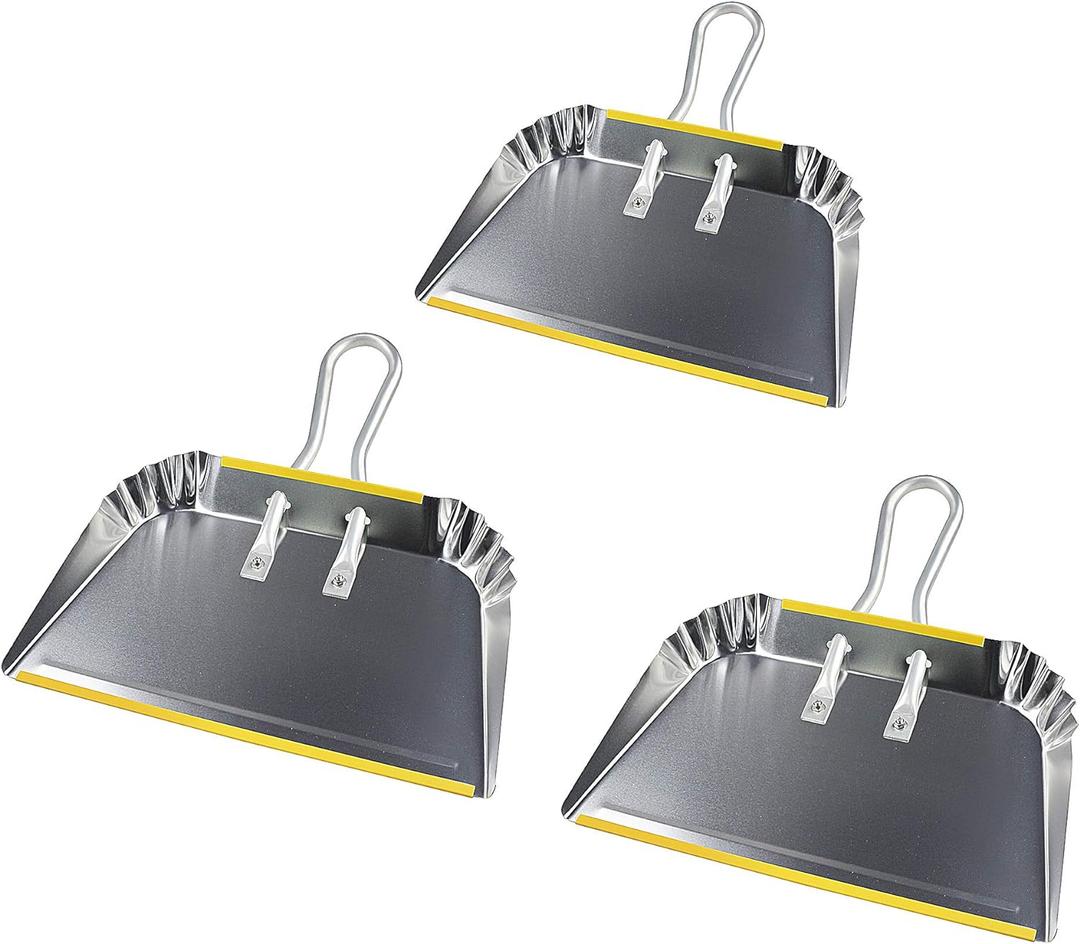 PHYEX 3-Pack 17" Heavy Duty Metal Dust Pans, Wide Dustpans for Household, Easy to Assemble