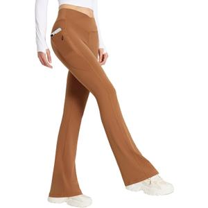 baleaf Women's Flare Leggings with Zipper Pockets Crossover High Waist Bootcut Yoga Pants Tummy Control Bell Bottom Leggings (XXL)