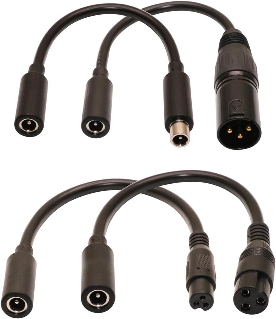 42V 2A Charging Adapter Cable Universal 4 Plugs Replacement for 36V Lithium Battery, Pack DC 5.5 * 2.1 with 8mm 3 Prong /12mm 3 Prong /8mm RCA/3-Pin Male XLR Connector, Power Supply Cord