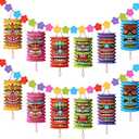 Hawaiian Luau Party Decorations Tiki and Flowers Lanterns Banners Tiki Luau Tropical Decor Summer Garland Lanterns Aloha Hanging Decoration for Summer Bars Festival Hawaiian Themed Parties(2 Pcs)