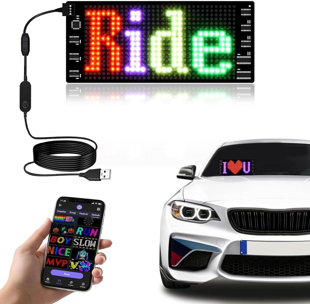 Light Signs for Car | Programmable LED Car Sign | Flexible LED Advertising Sign | Bluetooth APP | Custom Editor Animations/Text/Graffiti