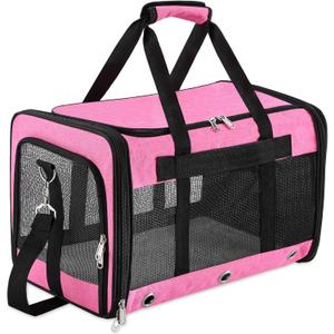 Soft Sided Cat/Dog Carrier,Collapsible Pets Travel Carriers for Pet/Puppy with Shoulder Strap & Removable Mat,Mesh Top Load Small Dogs/Cats Carry Bag Up to 25 LbsPink,L