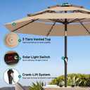 AreShark 9ft 3 Tiers Patio Umbrella with Solar Lights, Outdoor Umbrella w/ 32 LED Lights&8 Sturdy Ribs, Table Umbrella for Deck, Backyard, Pool (Beige)