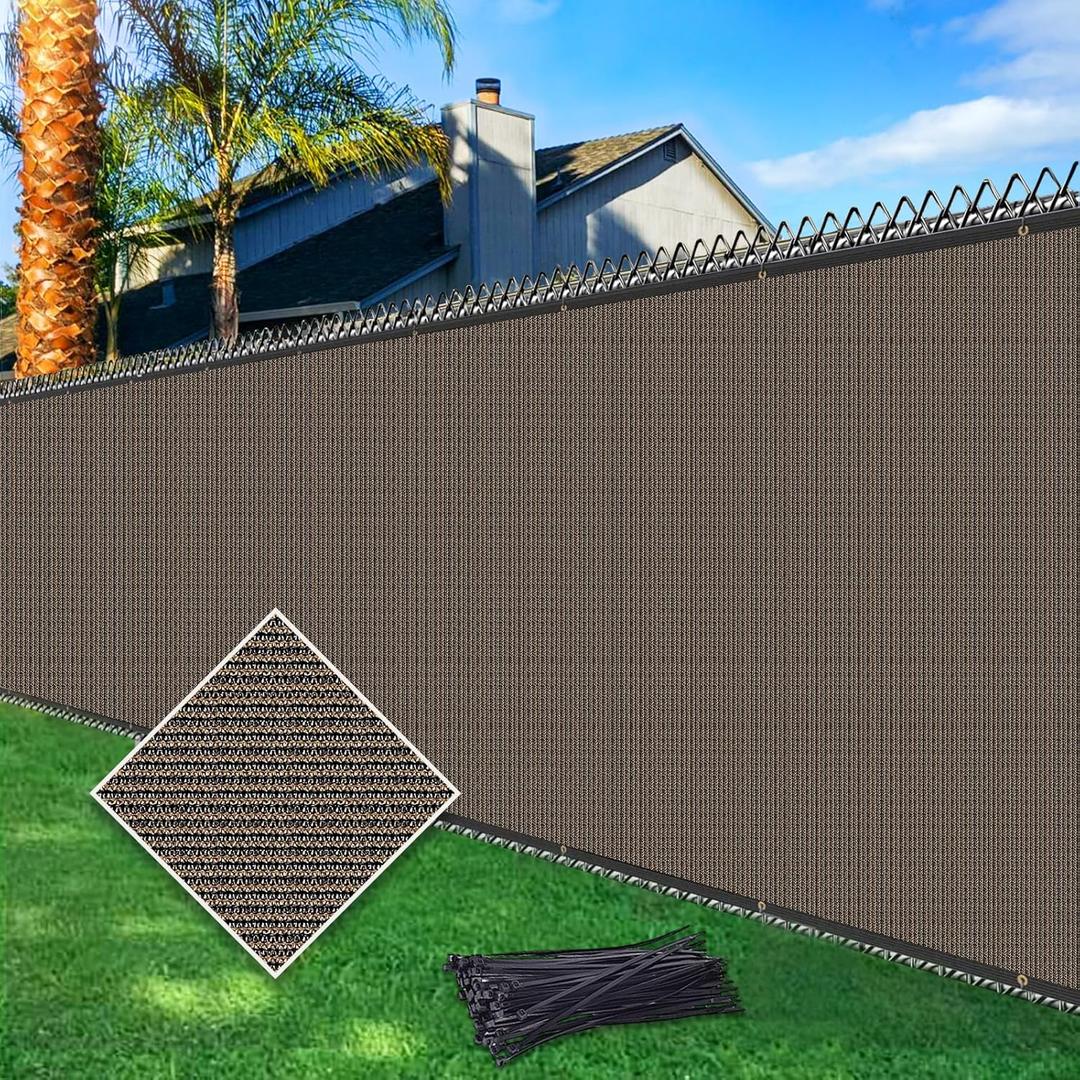 5ftx50ft Fence Privacy Screen Heavy Duty 170 GSM Windscreen & Dustproof Fabric Privacy Screen Covering Mesh Fencing for Outdoor Patio, Balcony, Pool Deck, Brown
