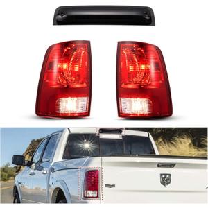 HAKA TOUGH Tail Lights for 2009-2018 Dodge Ram 1500 2500 3500 Accessories with 3rd Third Brake Light, Pickup Truck Taillight OE Style Rear Tail Light with Bulb for Dodge Ram 1500, Red Lens,3PCS.