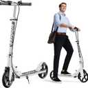 Scooters for Kids 8-12, Teens & Adults - Lightweight, Foldable, 8-Inch Big Wheels, Hand Brake & Bell, 4 Adjustable Height Levels, 240 lbs Max Load, Perfect for School, Campus and Park Rides (White)