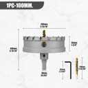 Premium Tungsten Carbide Tipped Hole Saw Drill Bit Set with 2 Titanium-Plated Pilot Bits - Heavy Duty Cutter for Metal, Steel, Iron, Wood, and Plastic100mm3-15/16'' (1PCS)