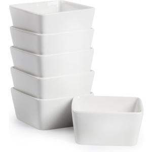 BTaT- Ramekins, 8 oz, Set of 6, White, Square Shaped, Ramekins Oven Safe, Porcelain Souffle Dishes for Creme Brulee, Ice Cream, Fruit and Snacks