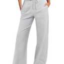 ANRABESS Women's Wide Leg Pants High Waist Drawstring Sweatpants Joggers with Pockets Light Grey X-Large