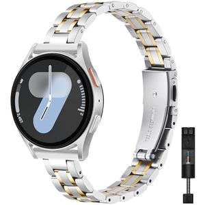 HAYONLIY Thin Band Compatible with Samsung Galaxy Watch 7/FE/6/5/4 40mm 44mm, 5 Pro 45mm, Watch 6/4 Classic 43mm 47mm 42mm 46mm, 20mm Stainless Steel Metal Replacement Wristband Strap for Women Men