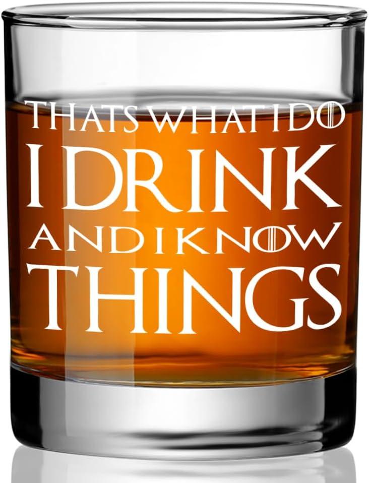 I Drink and I Know Things Funny Whiskey Glasses Gifts for Men Dad Farther Husband,Bookish Retirement Anniversary Birthday Gift for Men Uncle Grandpa Friends Coworkers-wh-2