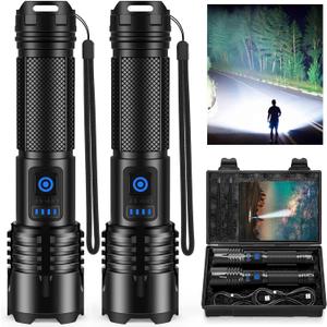 Rechargeable Flashlights High Lumens, 90,000 Lumens Super Bright Led Flashlights with USB Cable, Adjustable Powerful 5 Modes Waterproof Flashlight Handheld Flash Light for Home Camping (Black)