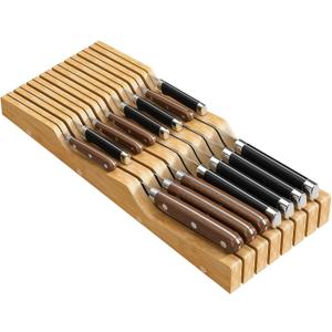 Bamboo In-Drawer Knife Block for 15 Knives(Not Included), Knife Drawer Organizer,Knife Holder Countertop,Block Knife Storage Organizer for Kitchen