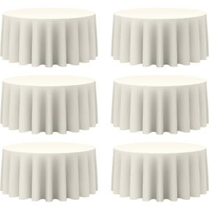 BRILLMAX 6 Pack Ivory Round Tablecloths 132 Inch for 72 Tables - 150 GSM Polyester Fabric, Floor Length Drop, Water, Stain & Wrinkle Resistant Cloth Cover for Wedding Reception Banquet Dining