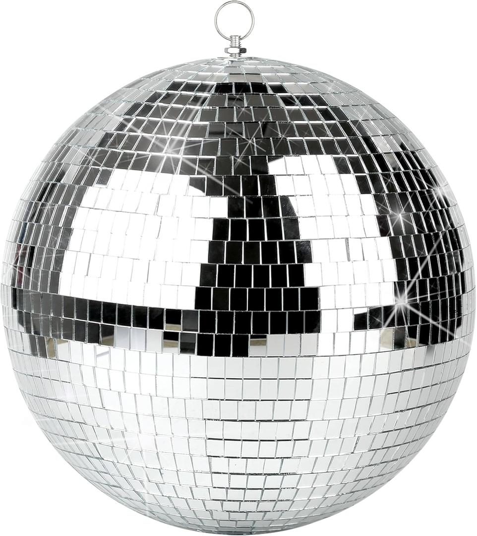 Disco Ball - 12 Inch Mirror Disco Ball, Ideal for DJ Club, Party, Wedding, Home Decor, and Live Stage with Hanging Ring for Easy Installation, Silver
