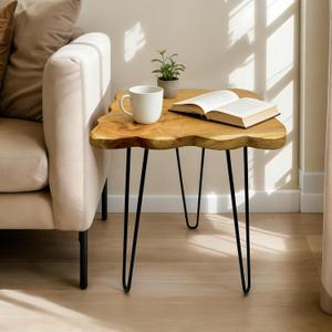 Live Edge Cedar End Table, 20" x 14" x 17" Small Side Table, Natural Wood Slab Small Coffee Table with Hairpin Legs, Rustic Wooden Nightstand, Plant Stand for Living Room, Bedroom, Office