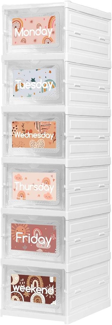 6 Shelf Daily Weekly Clothes Organizer for Kids Foldable Weekly Hanging Closet Organizer with Door Plastic Closet Storage for Boys and Girls Monday Through Friday Essential Stuff