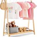 Kids Clothing Rack with Storage Shelf, Kids Dress Up Rack, Dance Costume Garment Rack for Hanging Clothes,Garment Rack for Hanging Clothes Organizer, Bamboo (Natural)