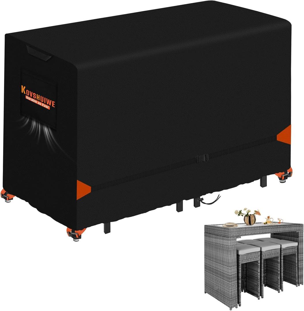 Kovshuiwe Outdoor Bar Height Dining Set Cover, Heavy Duty 600D Oxford Fabric Waterproof Patio Bar Height Table and Chair Cover for Rectangular 76" L Tall High Furniture Set - 76" L x 34" W x 42" H