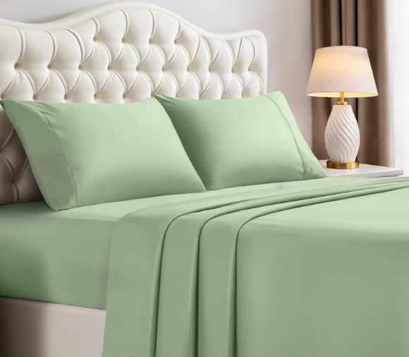 LuxClub 4 PC King Sheet Set, Breathable Luxury Bed Sheets, Deep Pockets 18" Wrinkle Free Cooling Bed Sheets Machine Washable Hotel Bedding Silky Soft - Tree Moss Green King