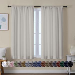 Simplebrand Ava Natural Short Blackout Curtains for Bedroom 45 Inches Long 2 Panels Set, Solid Thermal Insulated, Energy Saving Window Treatment Curtains Blackout Drapes, W40 x L45 Inch, Natural