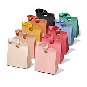 Vitalizart Paper Gift Bags With Ribbon Handles Set of 10 Assorted Colors Bulk Reusable For Gift Wrap Girls Kids Birthday Bridal Shower Party Favors Goodie Bags Candy Christmas 9.84"x4.33"x8.66" Medium