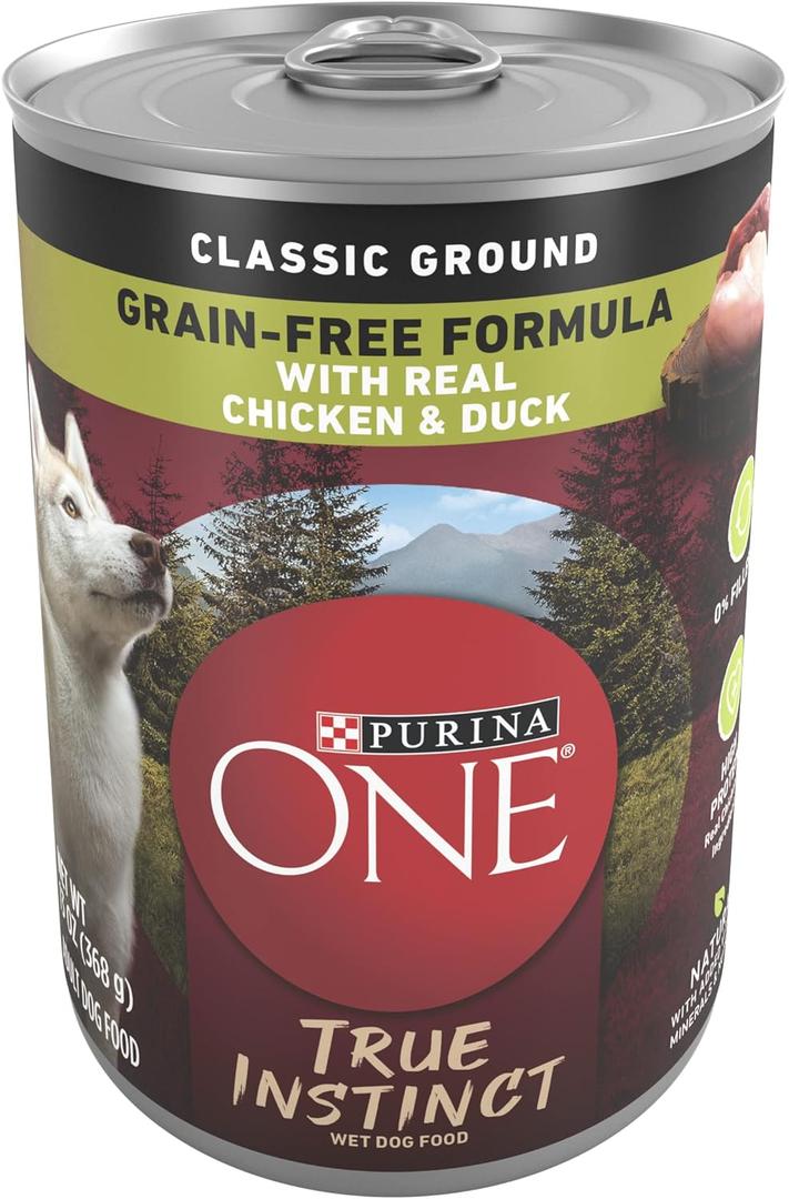 Purina ONE Wet Dog Food True Instinct Classic Ground Grain-Free Formula With Real Chicken and Duck High Protein Dog Food - (Pack of 12) 13 oz. Cans, BB Oct 2027