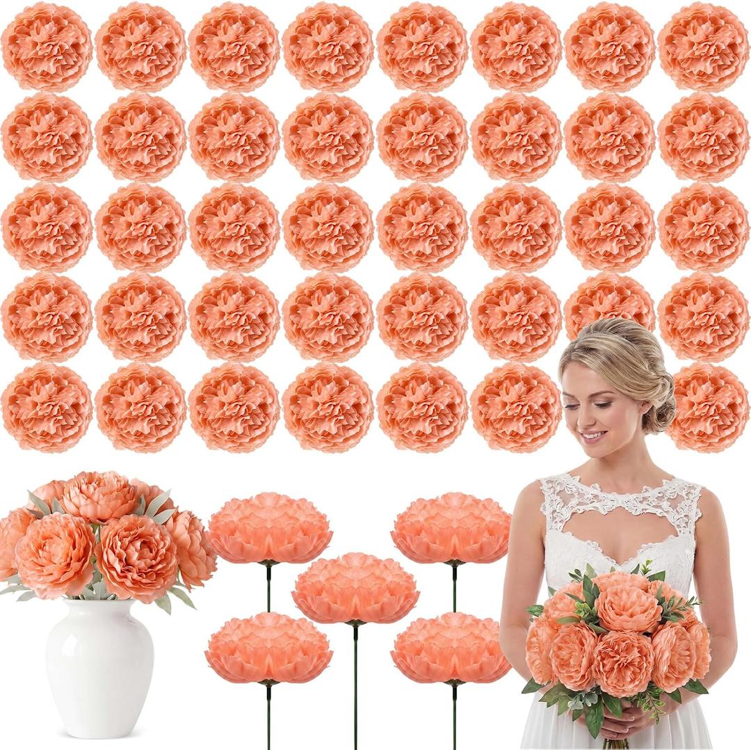 Suncalla Artificial Peony Rose Flowers Heads 4.7 Inches Silk Fake Peony Head Flowers for Wedding Bridal Bouquet Home Floral DIY Centerpieces Tables Party Decorations(Peach,50 Pcs)