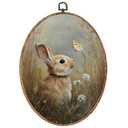 OHDCE Vintage Easter Bunny Oval Wall Art Decor, Vintage Country Cottagecore Butterfly Rabbit Framed Canvas Prints Hanging Wall Decor for Farmhouse Home Bedroom Living Room, 8.7 x 11.4 Inch