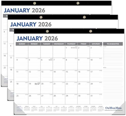 OuMuaMua 3-Pack Large Desk Calendars 2025-2026- 18 Months from Jan. 2025 through Jun. 2026, 22" x 17" Desktop Wall Calendar with Julian Date To-do & Notes
