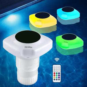 Firelex Pool Chlorine Floater Holder Solar Powered Dispenser with Colorful Lights Fits 3 Inch Tablets for Inground and Above Ground Swimming Pool Hot Tub Spa