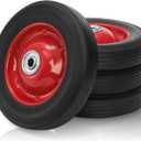 4 Pack Solid Rubber Tires, 8 Inch Flat Free Hand Truck Replacement Wheels with Ball Bearing 1/2-Inch Bore Axle Hole, Heavy Duty Garden Carts Replacement Tires for Wheelbarrow, Wagon (Black Red)