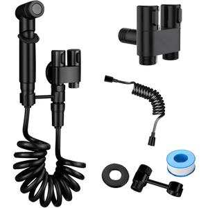Handheld Bidet Sprayer for Toilet,1-In-2-Out Dual Control Valve,Mini Toilet Faucet Sprayer Kit Butt Washer,Hand Shower Bidet Attachment for Washing Machine and Toilet (Black)