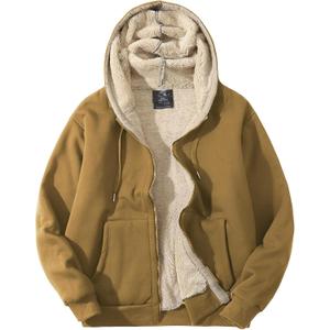 PEHMEA Men's Warm Thicken Fleece Hoodie Sherpa Lined Full-Zip Sweatshirt Jacket (X-Large, Khaki)