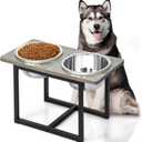 Elevated Dog Bowls for Large Dogs, Raised Dog Bowl Stand with Two X-Large Stainless Steel Bowls for Dogs, 3.5L Capacity, Grey