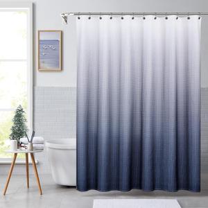 White to Navy Ombre Shower Curtain Water Resistant Decorative Gradient Print Bathroom Spa Hotel Waffle Weave Fabric Shower Curtain Liner with 12 Grommets(Cream White/Navy Blue, 70"x72") (Navy Blue(ombre))