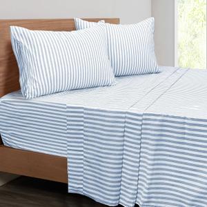 Mejoroom Striped Full Size Sheets - 1800TC Luxury Full Sheets with 16 Inch Deep Pocket - Premium Bedding Collection - Extra Soft, Breathable, Wrinkle, Fade & Stain Resistant - 4 Piece (Blue Stripe) (01-blue Stipe)