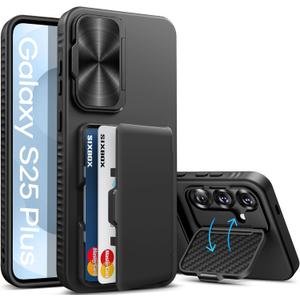 for Samsung Galaxy S25+ Plus Case Wallet, Built-in Stand & Card Holder & Camera Cover, Full Body Protective Rugged Multifunctional Wallet Kickstand Phone Cover Case for S25+ Plus 2025, Black