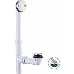 Tubular Bath Tub Drain Kit 1-1/2" with Brushed Tip-Toe Bathtub Drain Stopper, Welsan Touch-Toe Bath Plug Waste and Overflow Face Plate, PVC Plastic Pipe (Brushed Nickel)
